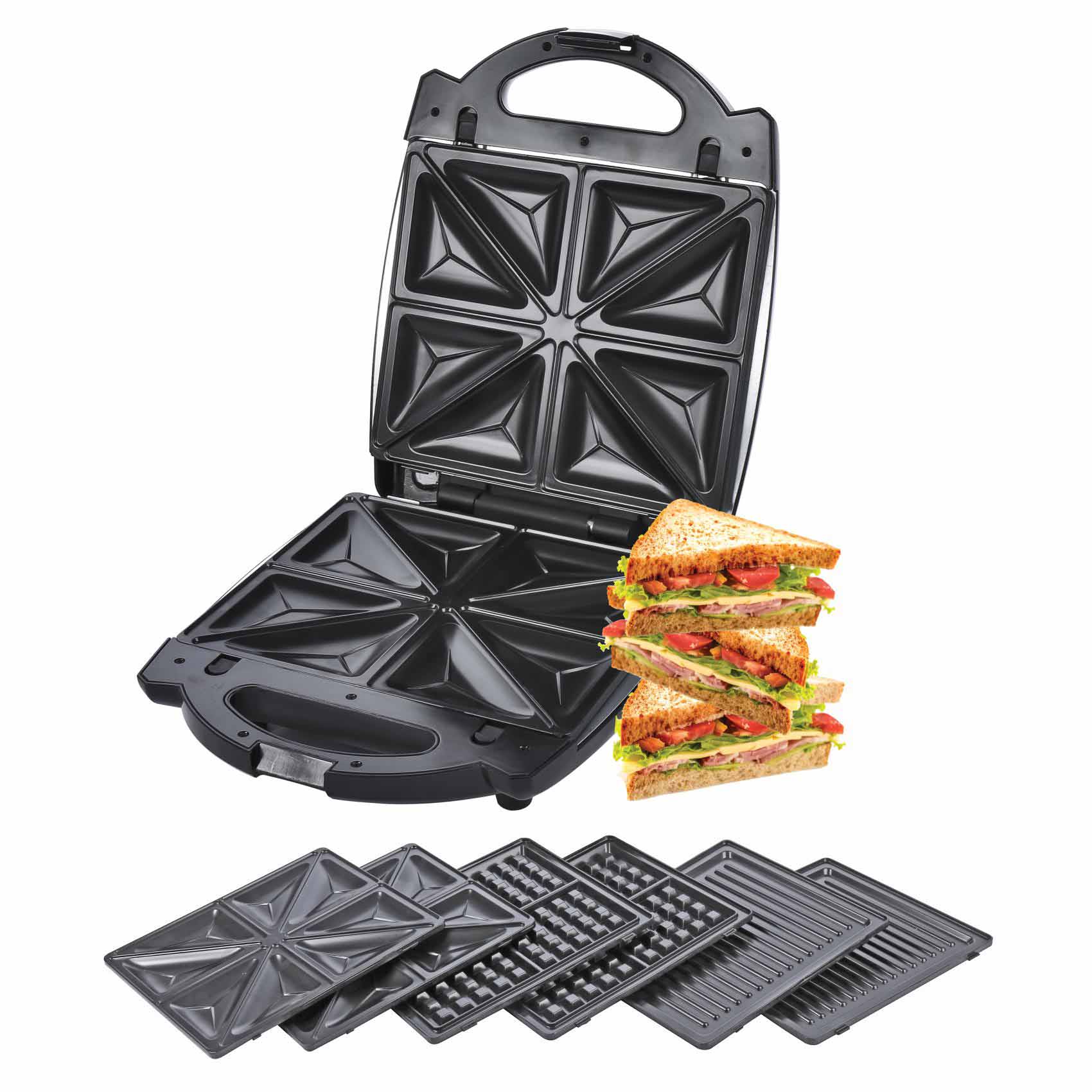 3 IN 1 SANDWICH MAKER 1400W | 3 EXTRA DETACHABLE PLATES | NON-STICK COATING | 4 SLICE | WAFFLE – TOASTIE – GRILL- PANINI | THERMO CONTROL | COOL-TOUCH HOUSING VE-162