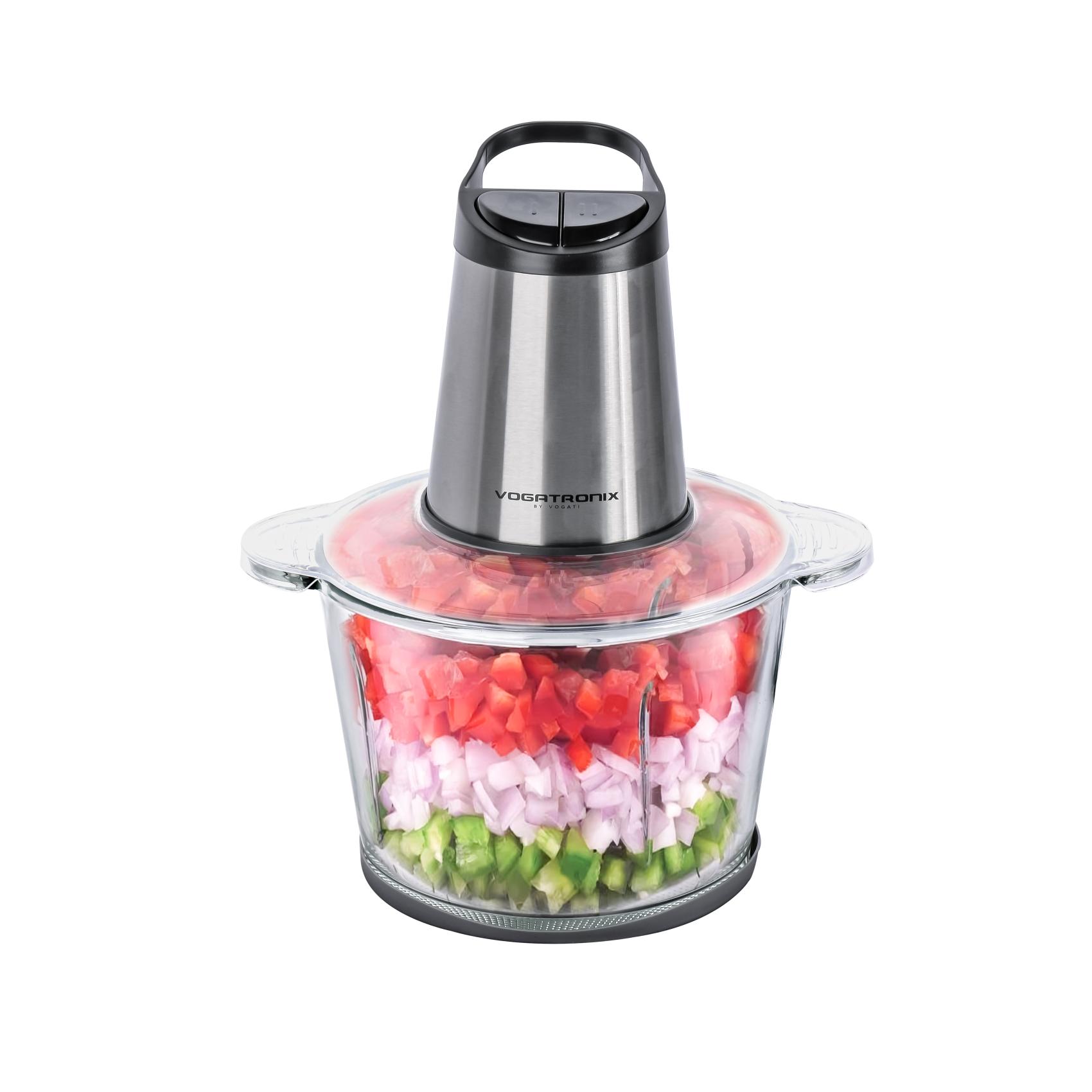 FOOD CHOPPER 350W | 3L LARGE GLASS BOWL | STAINLESS STEEL HOUSING | 6 BLADES | CHOPP - MINCE -CRUSH - GRIND | 2 SPEED | EXTRA GARLIC PEELER | OVER HEAT PROTCTION VE-180
