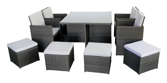 9pcs cube Dining sets for Outdoor and indoor 1 Dining table with glass top+4 Dining chair+4 stool