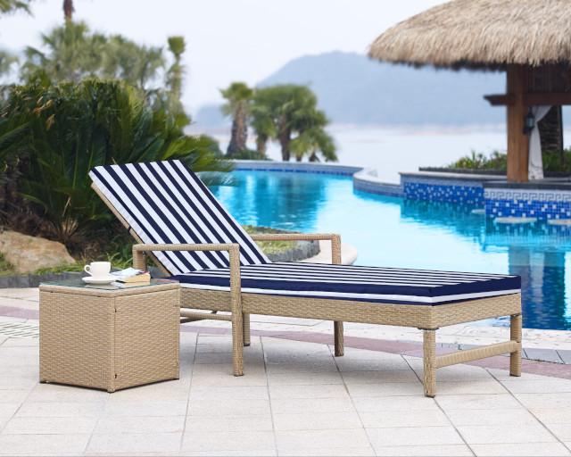2 pcs Sun Lounger set with Cussion Including 1xSun Lounger 1X Coffee Table with glass top