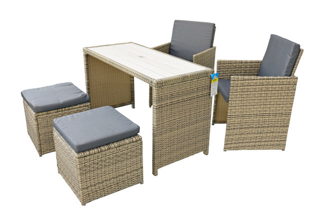 5pcs Outdoor and indoor dining set Including 1table+2chair+2Footstools