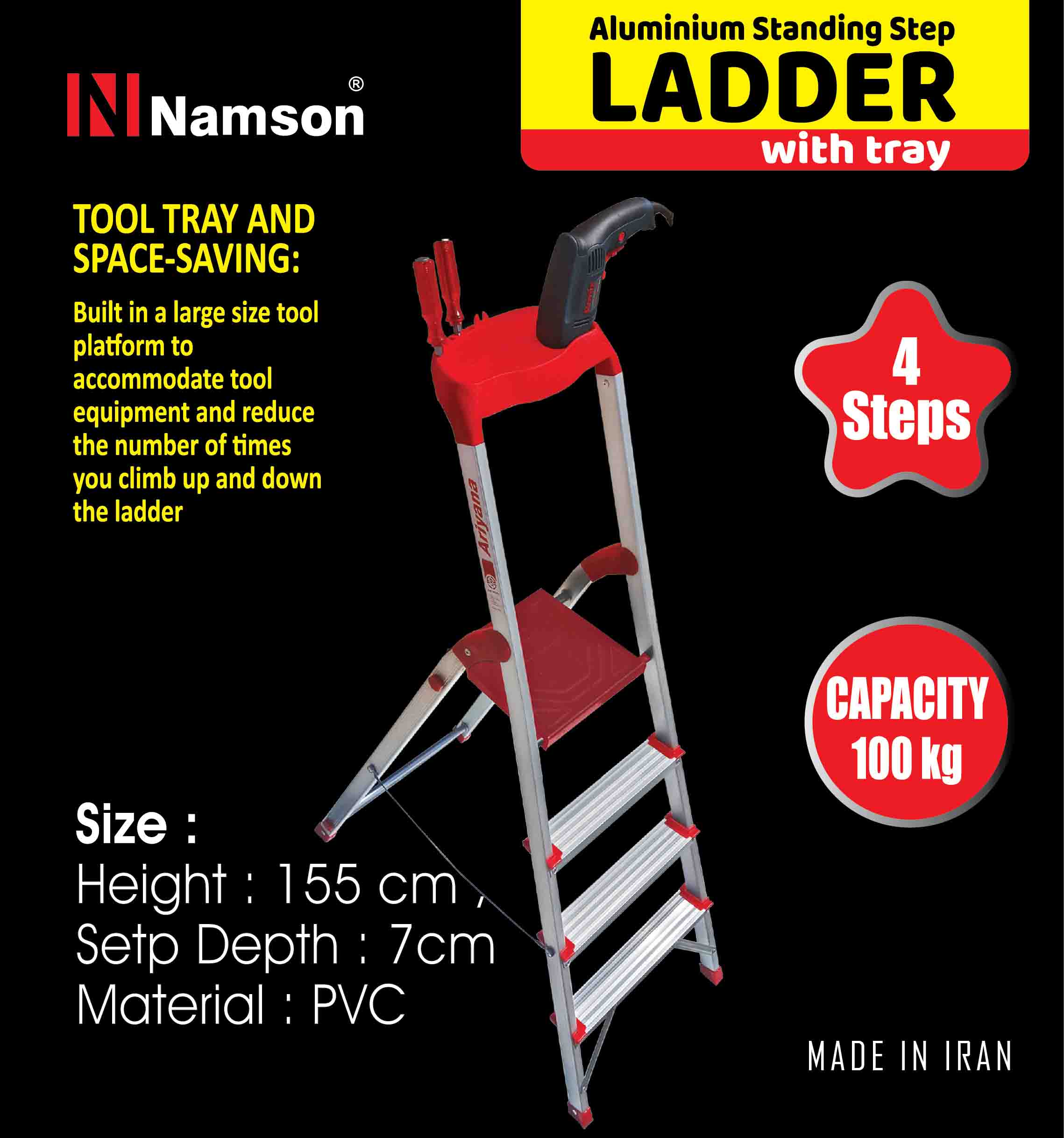 4 step store ladder with tray