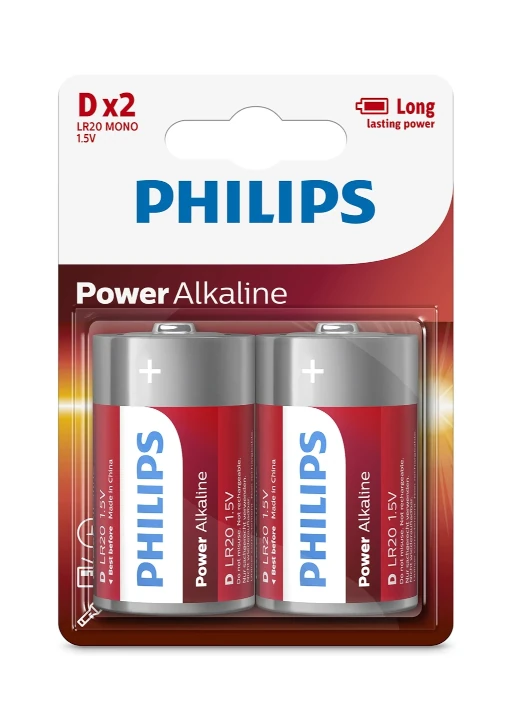 PHILIPS 2 PIECES POWER ALKALINE BATTERY D 1.5V  LR20P2B/97