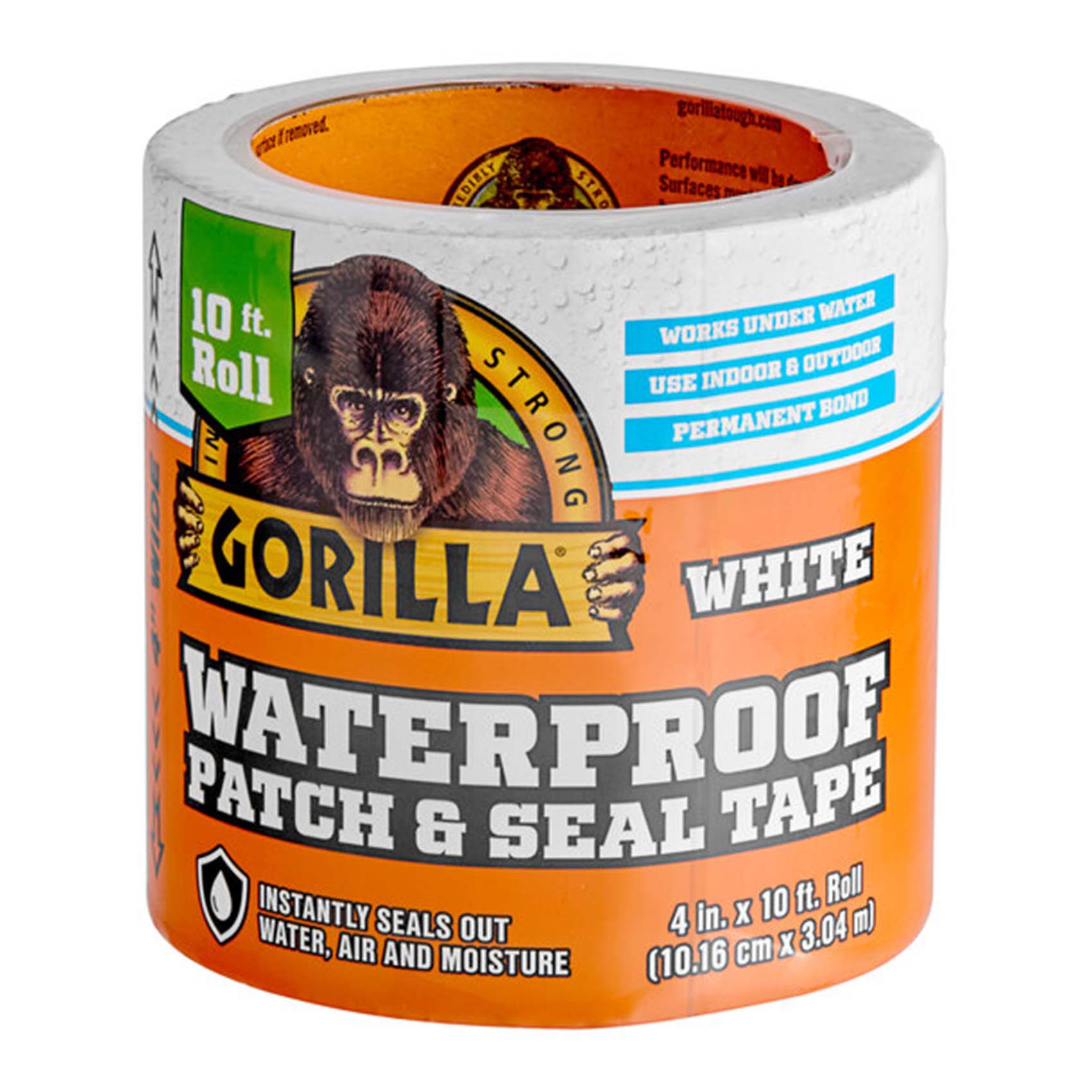 GORILLA 4" x 10' FOOT WATERPROOF PATCH & SEAL TAPE WHITE TAPE 101895 | PERMANENT BOND | NON-YELLOWING | AN EXTRA THICK ADHESIVE LAYER AND UV RESISTANT | MADE IN USA