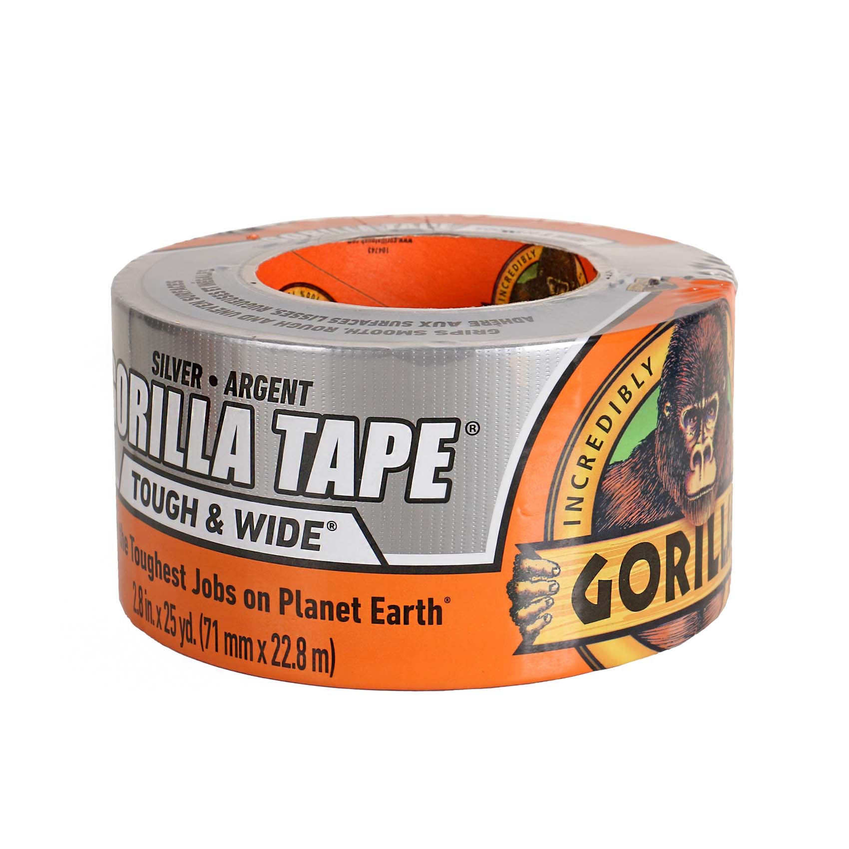GORILLA 2.8" X 25YD SILVER DUCT TAPE TOUGH AND WIDE 105680 (6073502) | DOUBLE-THICK ADHESIVE | RUGGED - WEATHER-RESISTANT SHELL | TOUGH REINFORCED BACKING | MADE IN USA