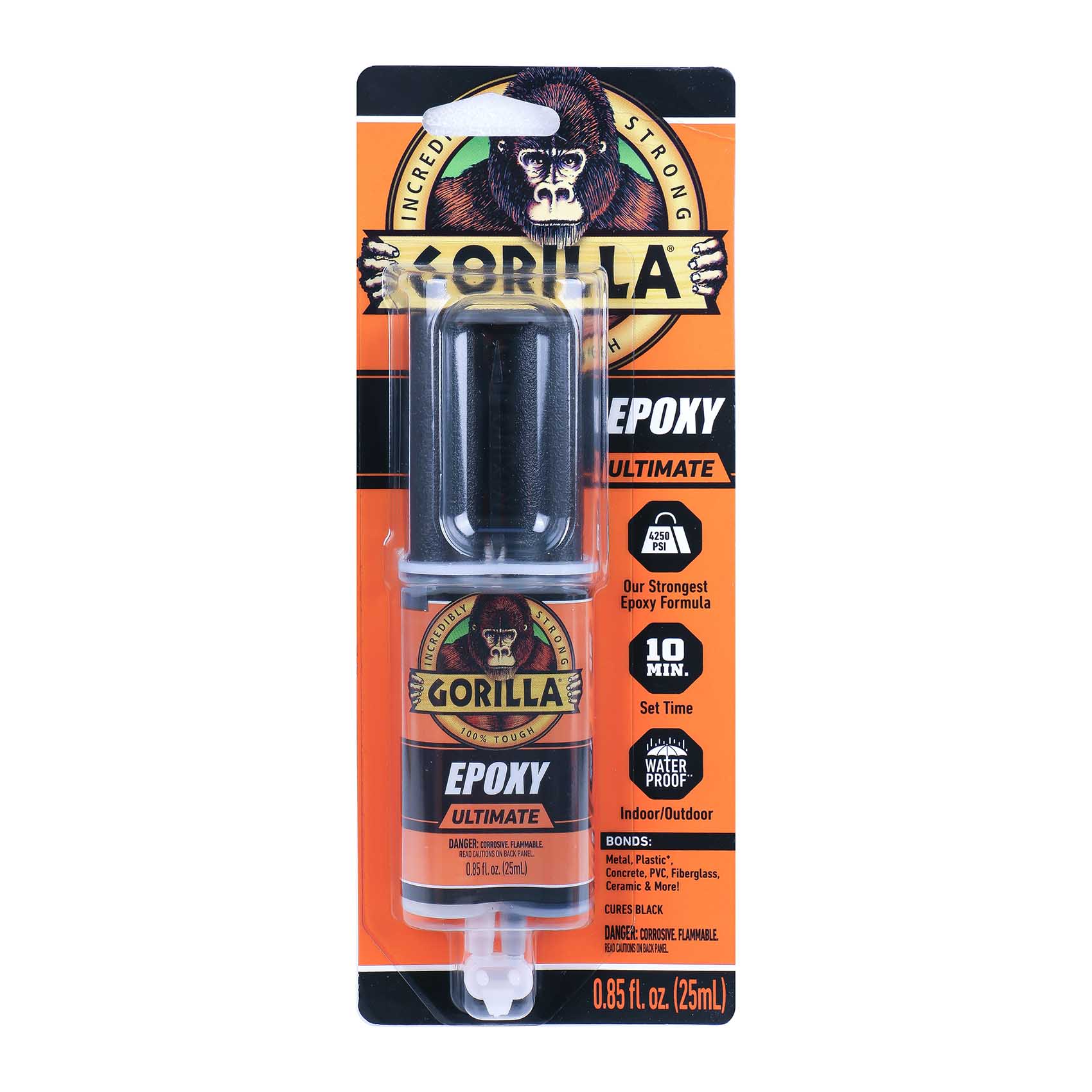 GORILLA 0.85FL oz - 25ML BLACK EPOXY UQUID ULTIMATE 113442 | SET IN 10 MINUTE | DRIES CLEAR | WATER RESISTANT | EASILY BONDS STEEL, ALUMINUM, WOOD, CERAMIC, TILE AND MUCH MORE | USE INDOORS OR OUTDOORS - WATER PROOF | MADE IN USA