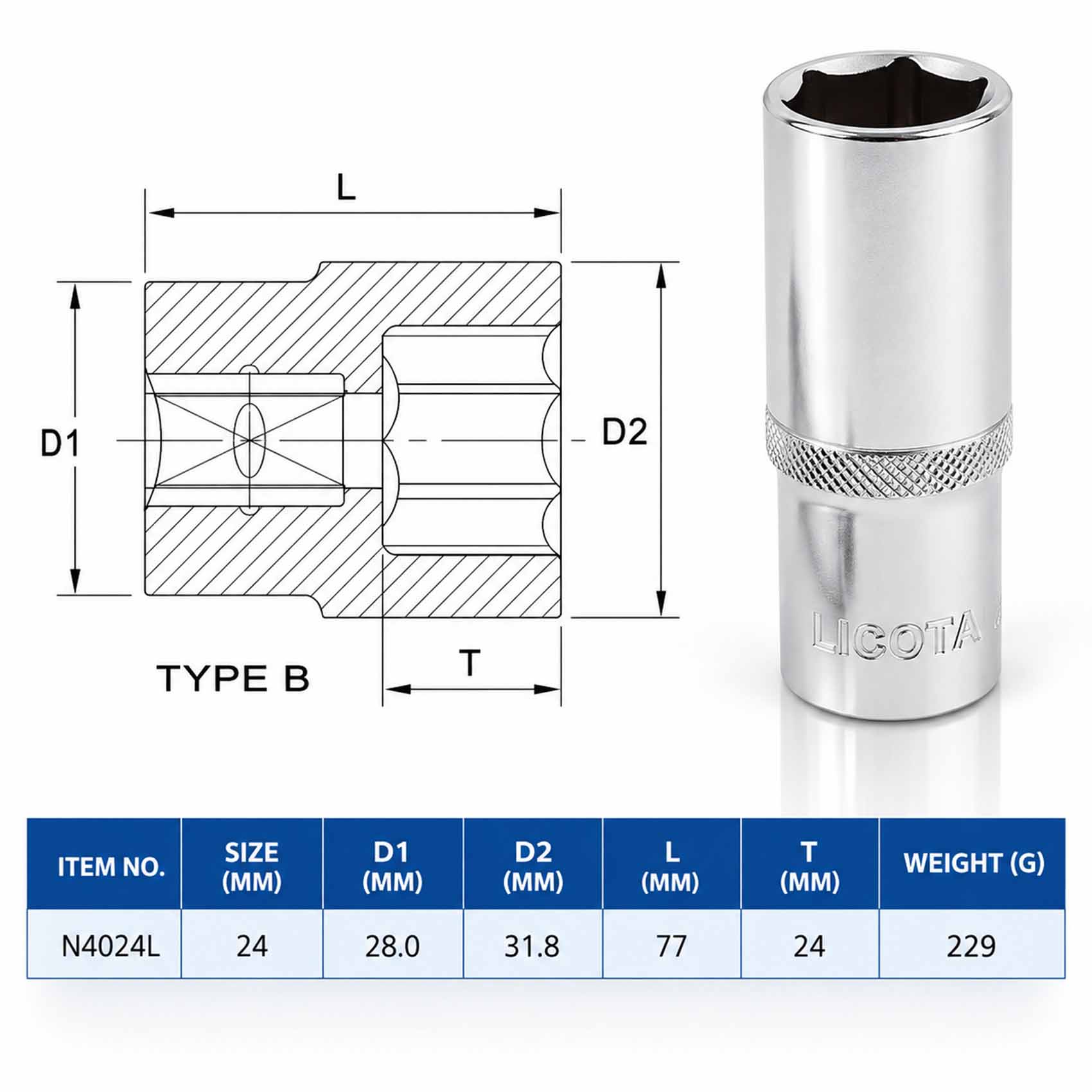 LICOTA 1/2" DR FLANK SOCKET 6PT 24MM LONG N4024L MADE IN TAIWAN4712818524680_120.jpg