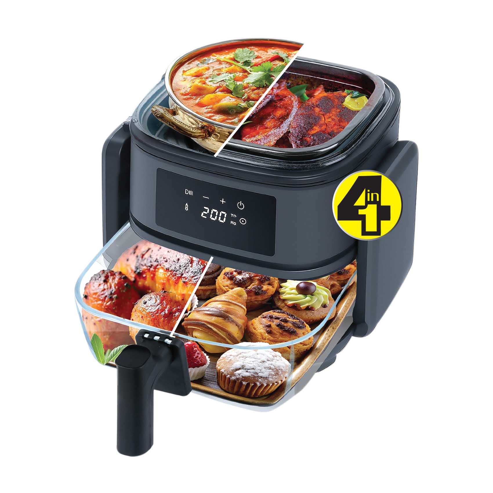 NAMSON 5L ALL COOK 4 IN 1 AIR FRYER 1500W NA-8184 | OIL-FREE & LOW-FAT COOKING | COOL TOUCH | DIGITAL DISPLAY | TEMPERATURE CONTROL | GRILL - BAKE - FRY AND CURRY | 2 YEARS WARRENTY