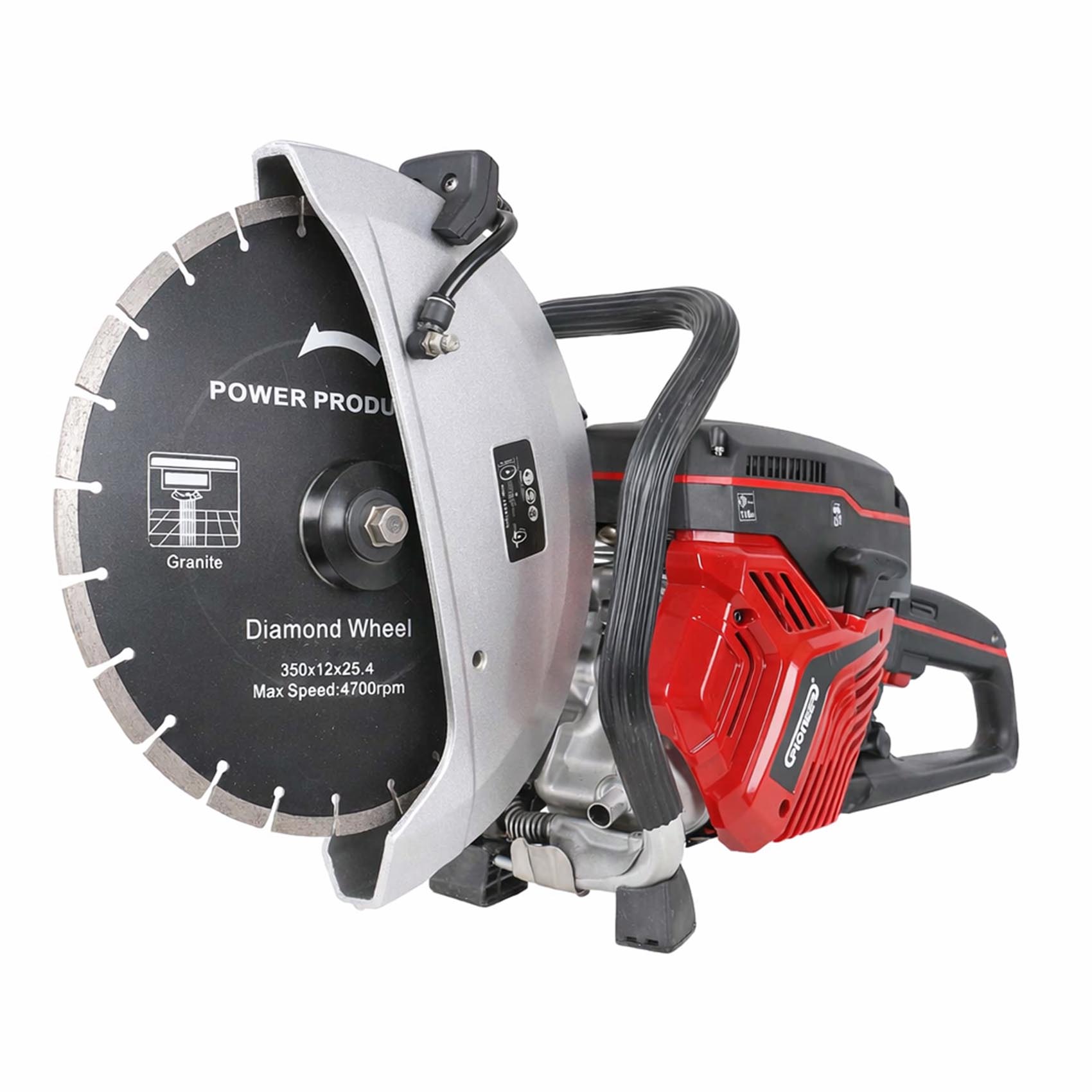 PIONEER ZTT 14" PETROL CONCRETE SAW POWER CUTTER GT-7208S WET OR DRY CUTTING OPTION | 2-STROKE ENGINE HAND POWER CUTTER BLADE SPEED RATING 5500 RPM | 5" CUTTING DEPTH WITH DIAMOND BLADE | CONSTRUCTION, ROAD WORK, AND DEMOLITION TASKS