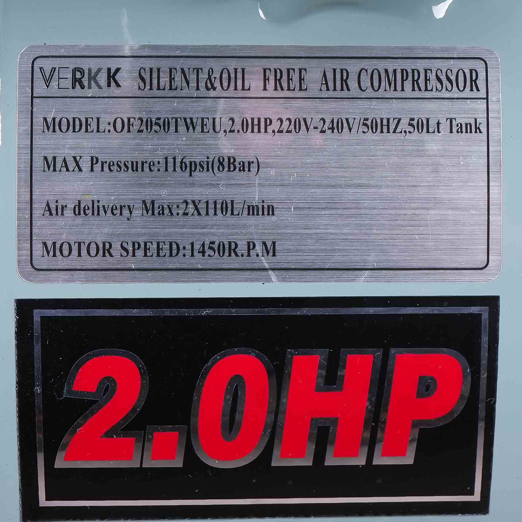 VERKK OF2050TWEU ELECTRIC SILENT OIL-FREE AIR COMPRESSOR 2.0HP 50L TANK 220-240V 50HZ 116PSI 8BAR MAX PRESSURE6295123352431_525.jpg