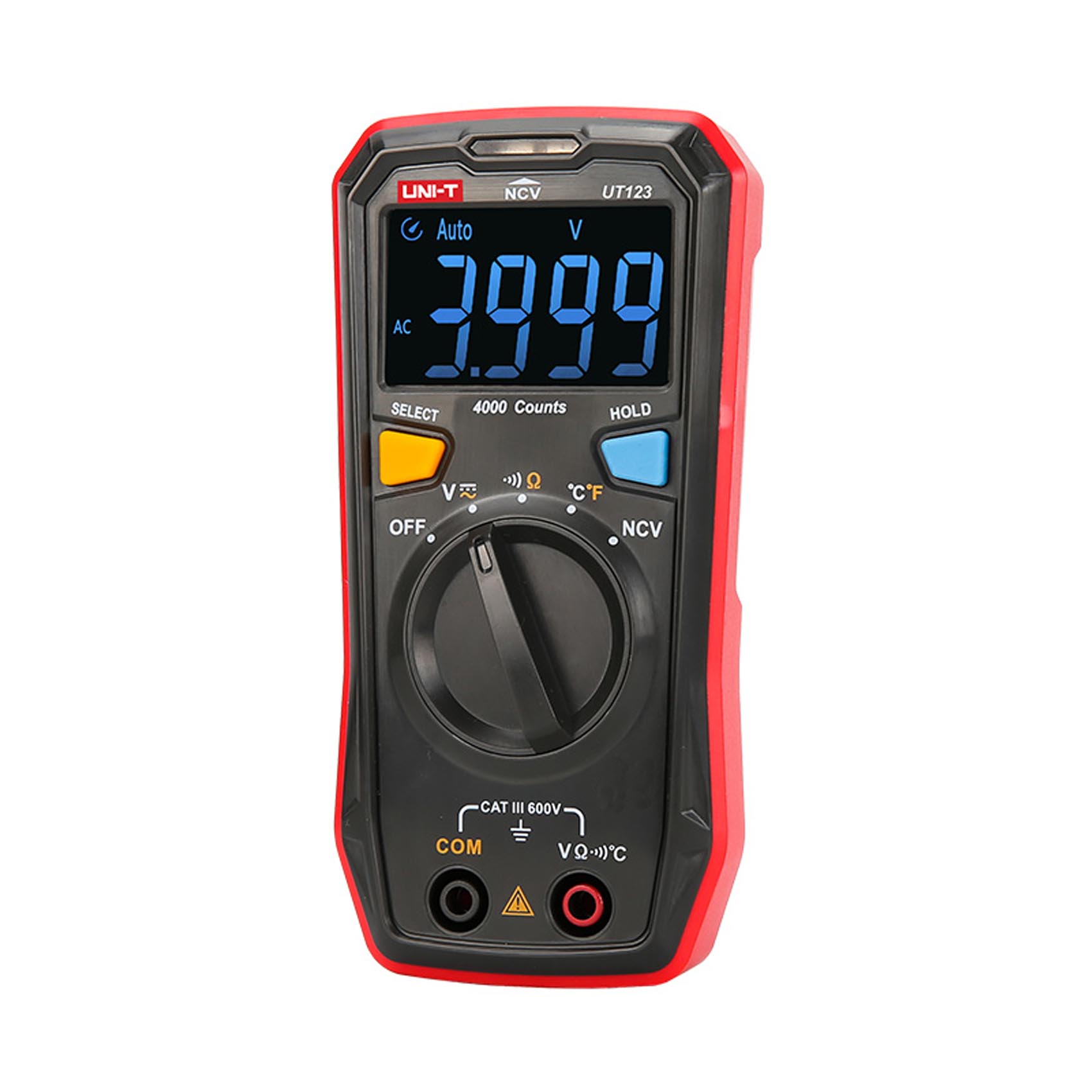 UNI-T RESIDENTIAL DIGITAL MULTIMETER UT123 ONE HAND COMPACT STRUCTURE | AUTO RANGE | EBTN SCREEN ALLOWS USERS TO OBTAIN CLEAR READINGS AT MAXIMUM ANGLE | WORKS IN DARK ENVIRONMENTS CONTINUITY | DATA HOLD