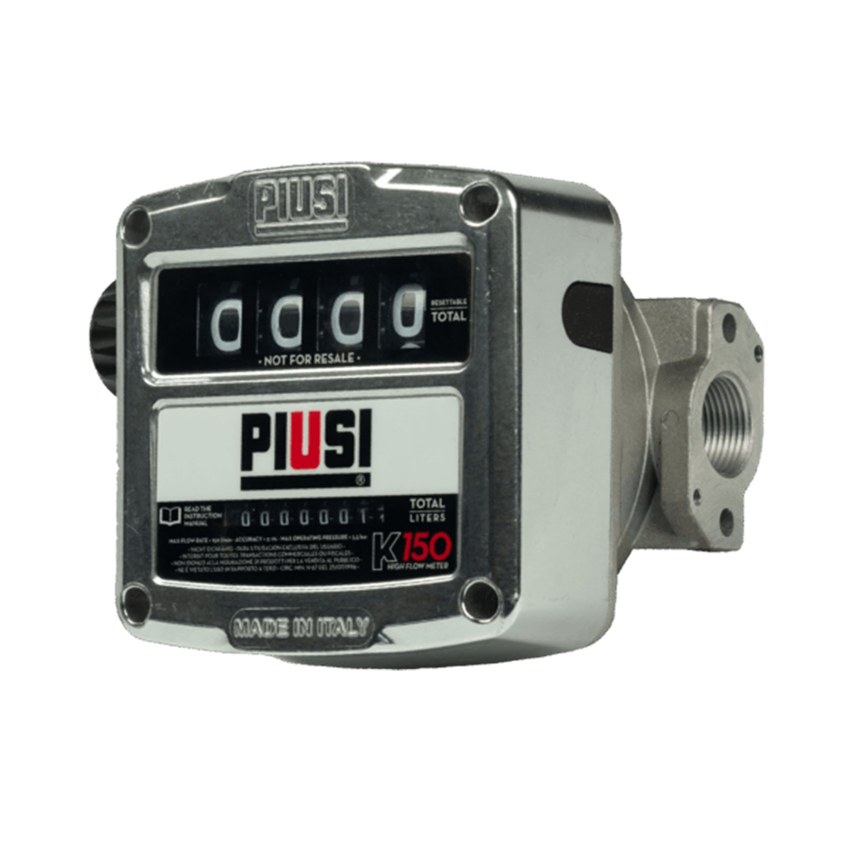 PIUSI 1" BSP DIESEL MECHANICAL FLOW METER 4 DIGITS K150 | HIGH FLOW RATE | FUEL METER COUNTER GAUGE | 3.5 BAR | 25-150 L/MIN | DIESEL - HVO- XTL | 33% LESS PRESSURE DROP | MADE IN ITALY